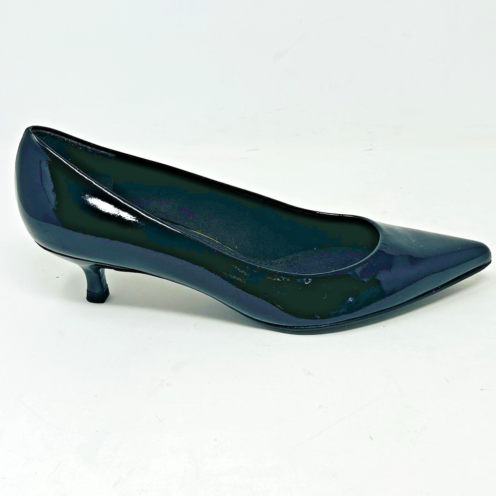 Stuart Weitzman Power Pumps Dark Brown Patent Leather Kitten Heels 6.5 Classic - Picture 2 of 14